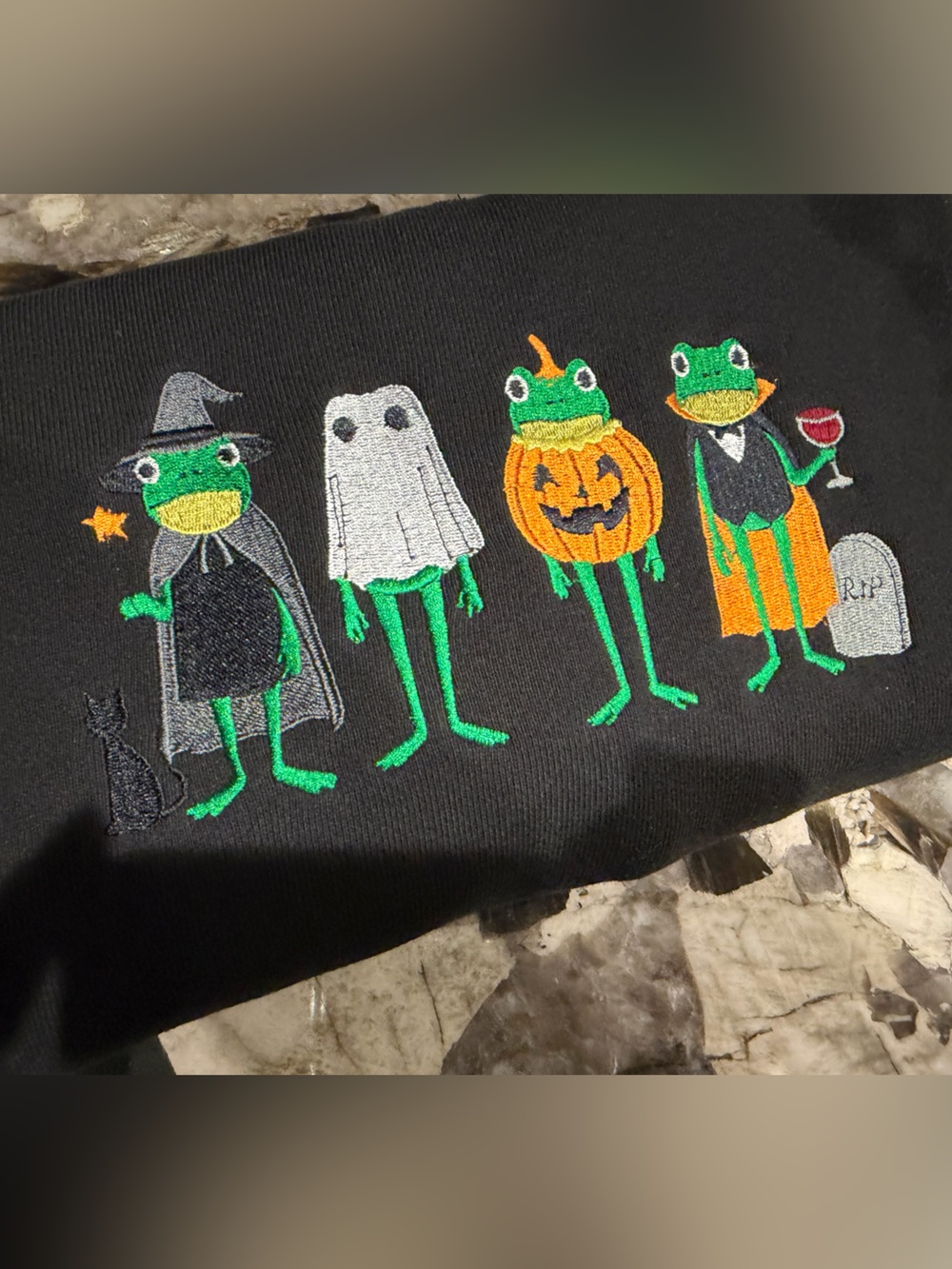 Halloween Frog Embroidered Sweater